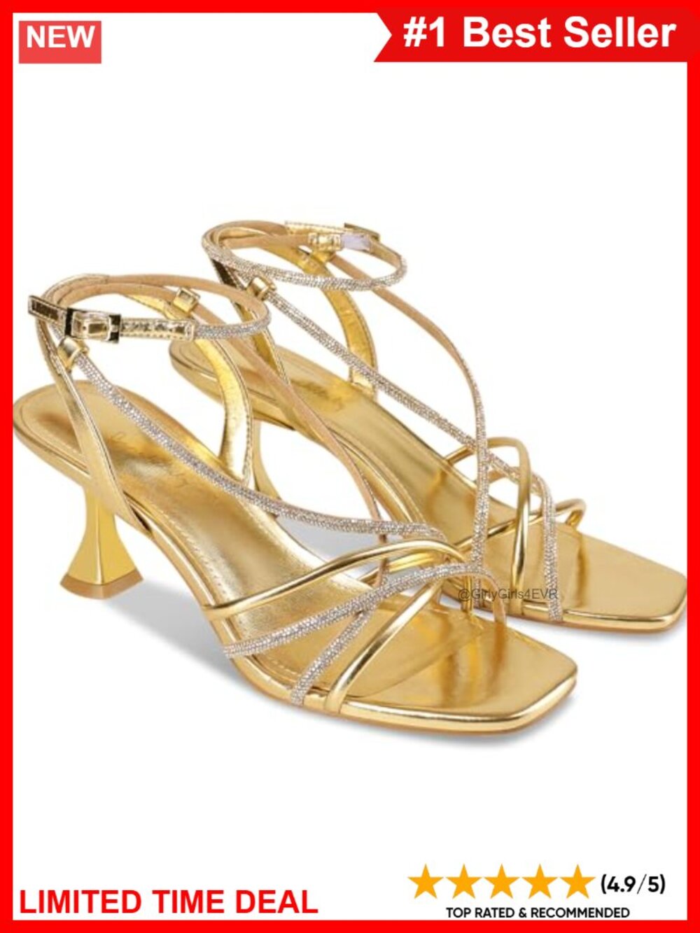 Rhinestone Strappy Kitten Heel Sandals Square Open Toe Ankle Strap Faux Leather